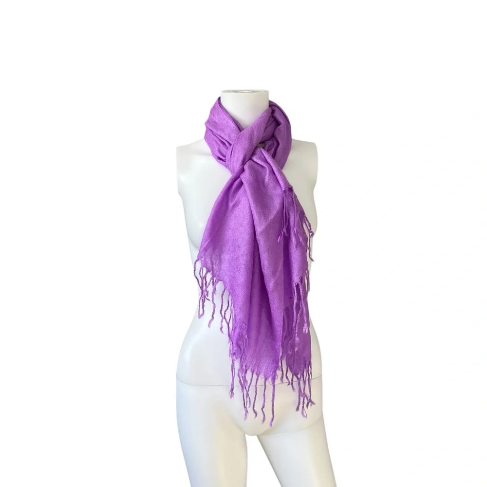 Elegant Purple Scarf Large Fringe Colorful Knit